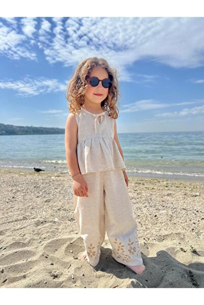 Oliven The Kid Κέντημα Λινό Κοστούμι Κοριτσιού Φυσικό