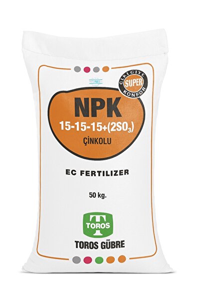 TOROS GÜBRE Toros 15‑15‑15( 20 so₃) Çinkolu – 50 kg | Dengeli Npk Çinko Takvi...