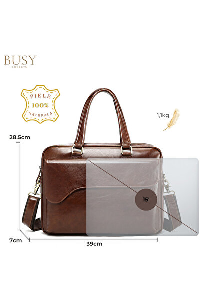 Busy Lady&Gentleman Laptop Briefcase 15' Natural Leather, Fortress, Business Design, Attachable Trolley