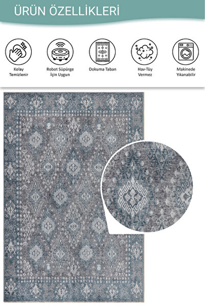 ARTLOOP Stonart Eskitme Vintage Desenli Yeşil Otantik Yıkanabilir Şönil Halı AL 466