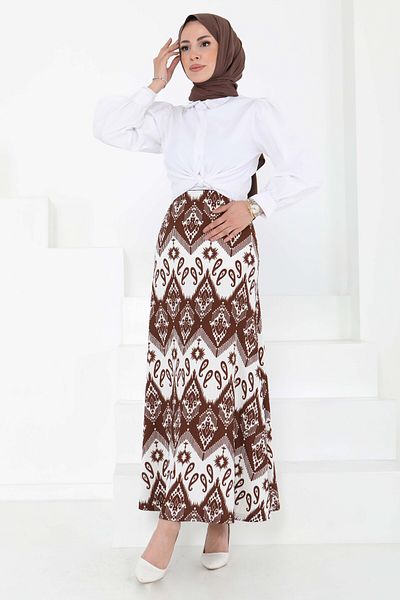 TOFİSA Patterned Kiloş Skirt Brown - 27130