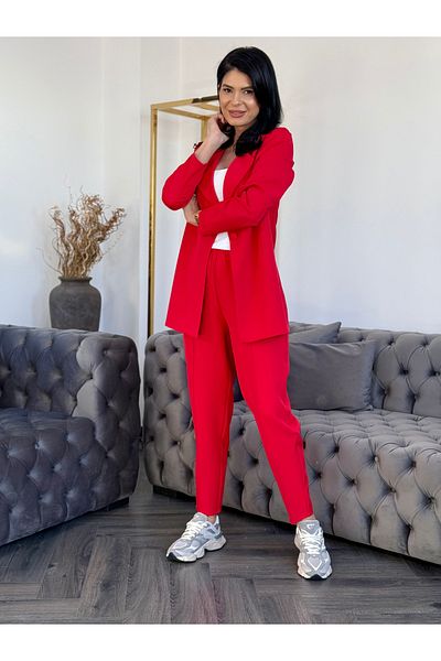 RAMONA BADESCU EXCLUSIVE Red Casual Suit with Long Jacket