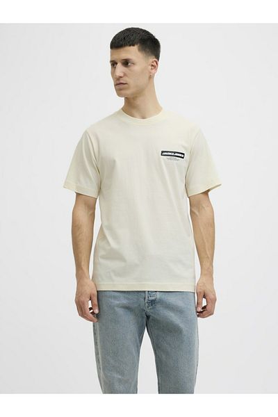 Jack & Jones Ανδρικό μπεζ μπλουζάκι Jcolido Chest Ss Crew Neck Fst T-shirt 12281092-Sweetcorn