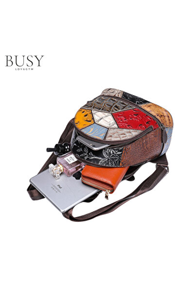 Busy Lady&Gentleman Rucsac de damă IoSono Mini, piele naturală, multicolor aleatoriu