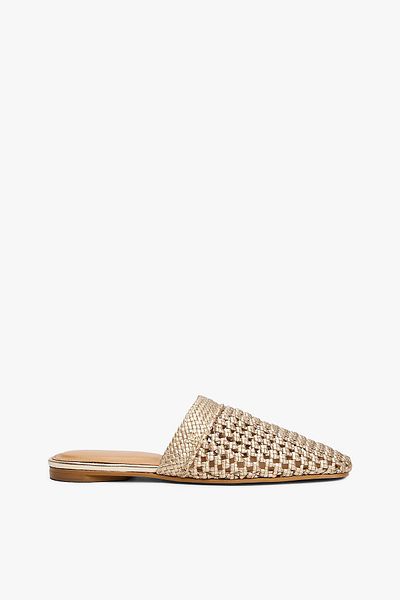 Tommy Hilfiger Women Metallic Look Crochet Crochet Knit Design Gold Slippers Fw0Fw08606-0Hs