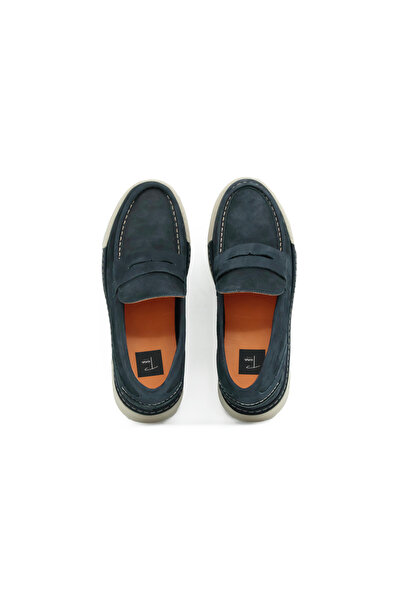 Tuna Hakiki Nubuk Deri Lacivert Loafer Erkek Ayakkabı EVA Taban - 253252