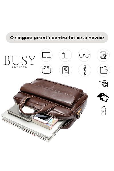 Busy Lady&Gentleman Geantă de laptop Dexter din piele naturală de 15 inch