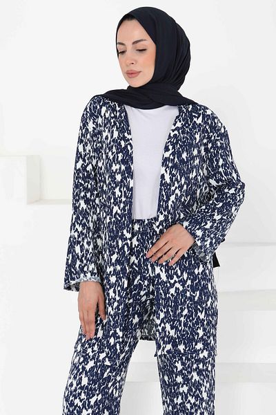 TOFİSA Patterned Kimono Set Navy Blue - 27132