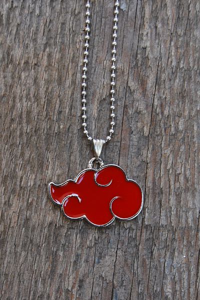Rua Jewelry Naruto Anime Akatsuki Cloud Necklace - Red Enamel Silver Color with Ball Chain