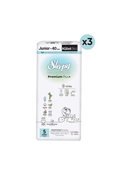 Sleepy Bio Natural Premium Plus Avantajlı Paket Külot Bez 5 Numara Junior 120 Adet