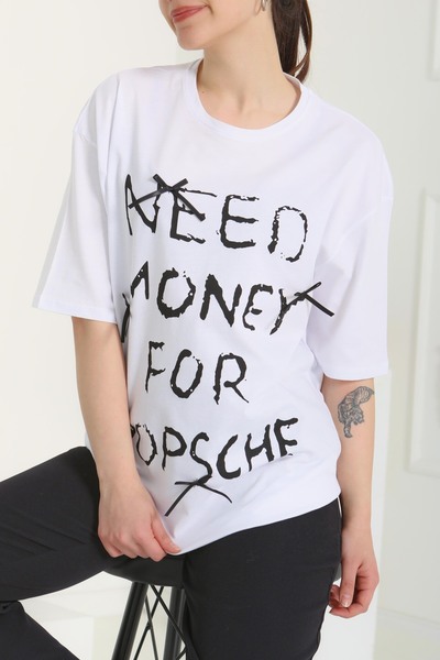 TOFİSA Τυπωμένο κοντομάνικο μπλουζάκι λευκό - 27121