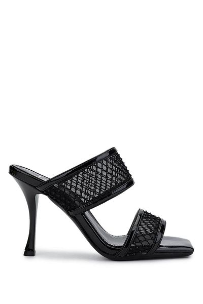 Tamer Tanca Women's Leather/Textile Black Heeled Slippers