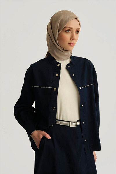 Armine Stone Detailed Studded Jacket 25Yd4244-1 Navy Blue