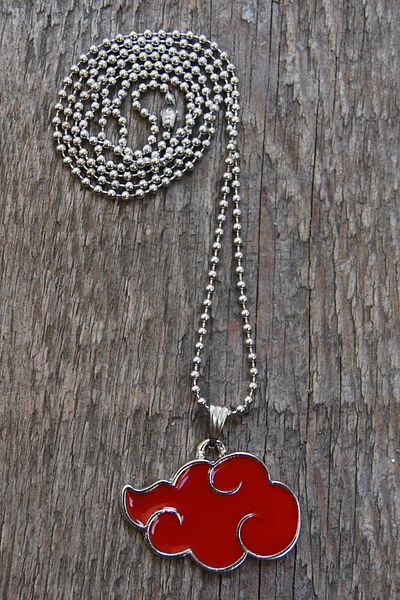 Rua Jewelry Naruto Anime Akatsuki Cloud Necklace - Red Enamel Silver Color with Ball Chain