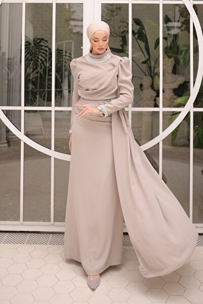 Asya Karen Βραδινό φόρεμα με λεπτομέρειες από κρεπ με πέρλες