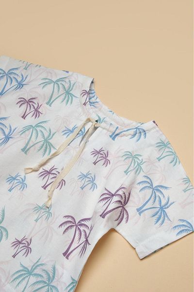 İLALKİDS Boy's Holiday Special Day Summer Palm Printed Double Suit