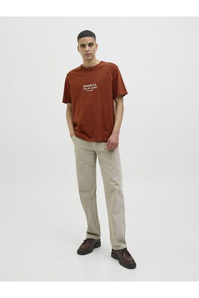 Jack & Jones Ανδρικό μπλουζάκι καφέ Jorcanggu Chest Tee Ss Crew Neck 12277227-Arabiansp