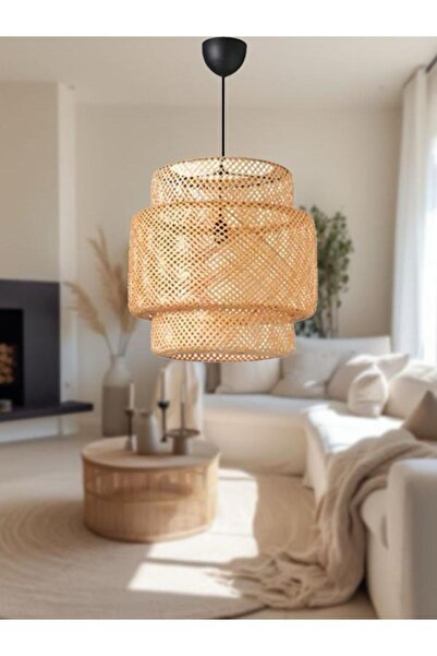 İstanbul Avize Rattan 30 cm Avize Bambu,İskandinav,Bohem,Modern Aydınlatma