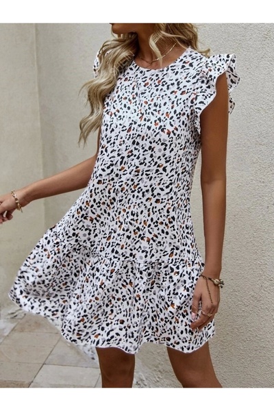 TBL DEKOR Rochie țesătă scurtă pentru femei, cu mânecă scurtă, cu decolteu și tiv