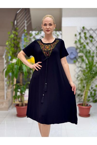 Punta Otantik Ms1666 Embroidered Combed Cotton Dress Black