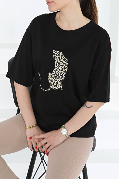 TOFİSA T-Shirt με κοντό μανίκι Tiger Printed Μαύρο - 27123