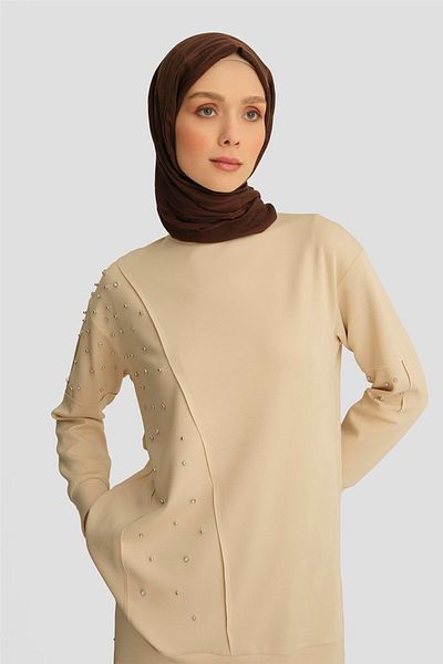 Armine Stone Embroidered Comfort Suit 25Yt637 Beige