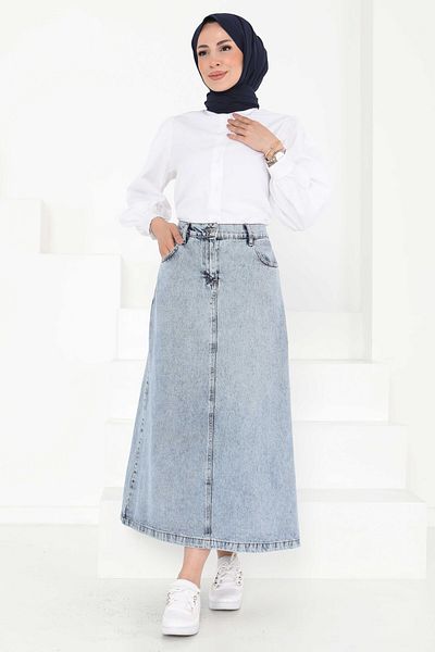 TOFİSA Denim Skirt Ice Blue - 27162