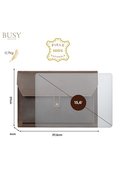 Busy Lady&Gentleman Crazy Horse Genuine Leather Laptop Case, Elegance, Slim, Brown