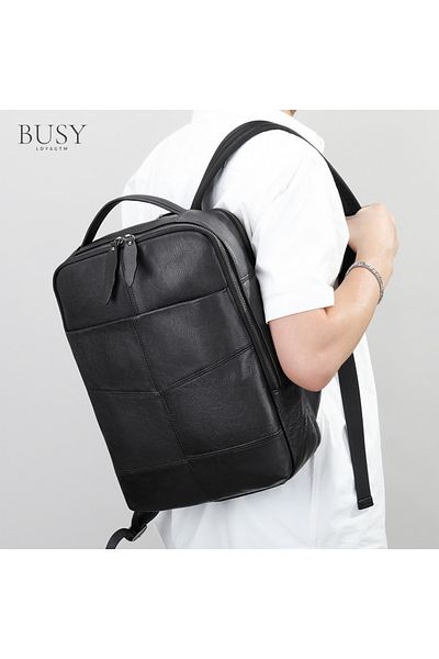 Busy Lady&Gentleman Spark leather backpack, premium genuine leather, unisex, tablet and laptop compartment, black