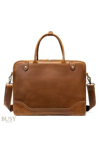 Busy Lady&Gentleman 15.6 laptop bag made of genuine leather, Patrik, leather shoulder strap and handles, brown