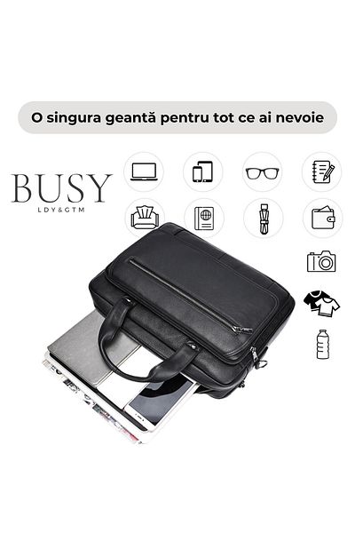 Busy Lady&Gentleman 16' laptop bag made of genuine leather Elit, black