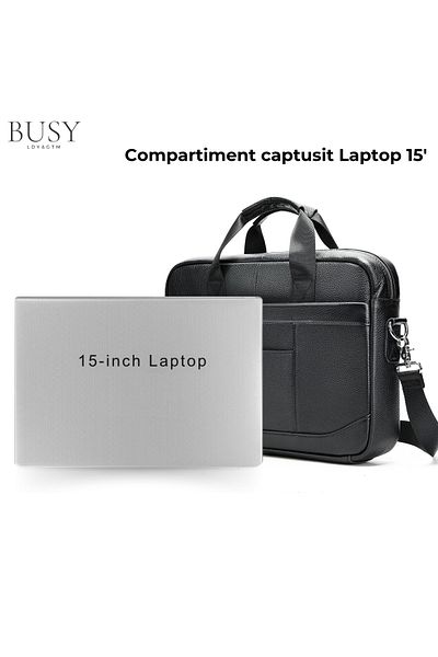 Busy Lady&Gentleman Laptop bag 15' Profu', genuine leather, unisex, shoulder, hand, black