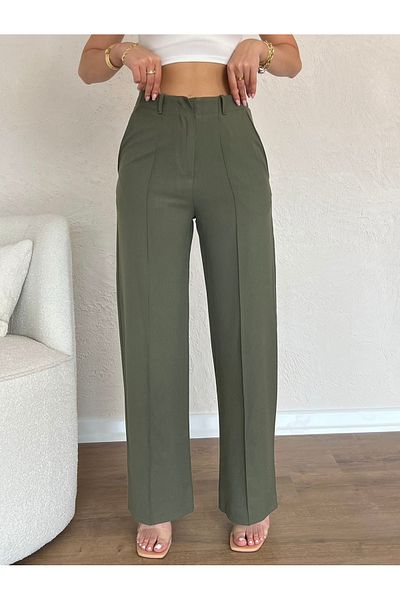 Nesil Long Loose Women's Trousers with Front Piping Detail