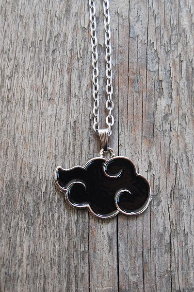 Rua Jewelry Naruto Anime Akatsuki Cloud Necklace - Black Enamel Silver Color Classic with Chain