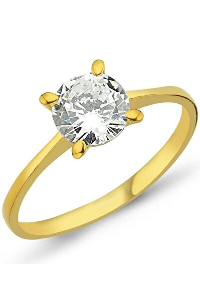 Takı Dükkanı Altın Kaplama Sarı Gümüş Tektaş Yüzük Sevgiliye Eşe Hediye wsr111