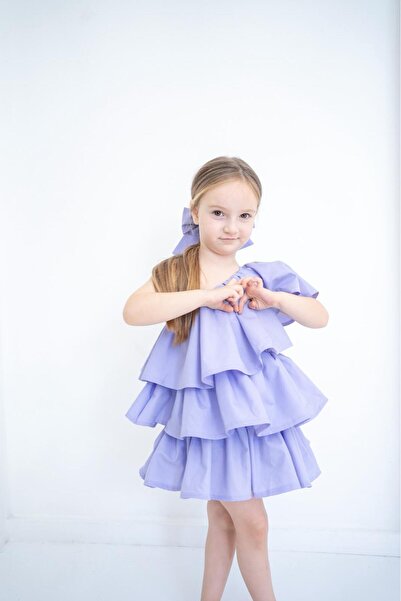 mon icone lila fırfırlı elbise