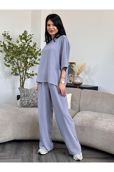 RAMONA BADESCU EXCLUSIVE Casual Suit with Wide Leg Pants Gray