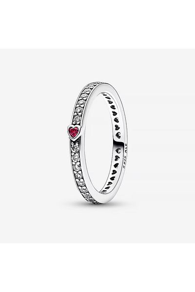 Pandora Inel Pandora cu inima rosie Sparkling si inimioare tip Pave din Zirconiu si Argint 925 - 52
