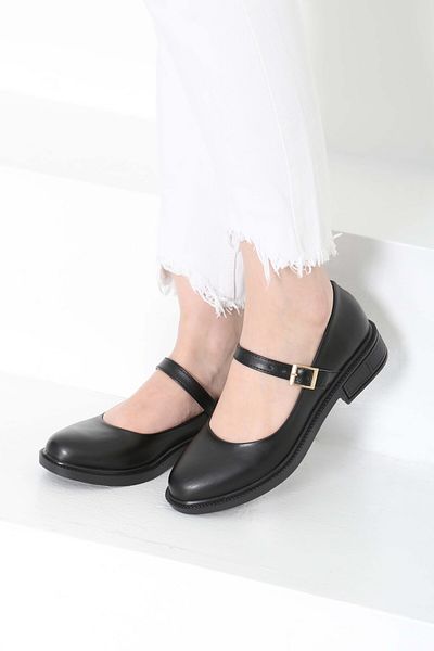 TOFİSA Women's Black Jane Belt Detailed Loafer Shoes - 27145