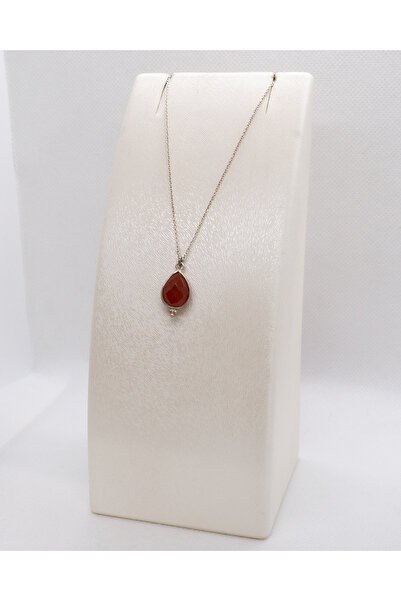 Luna Akik Doğal Taşlı Minimal Gümüş Kolye