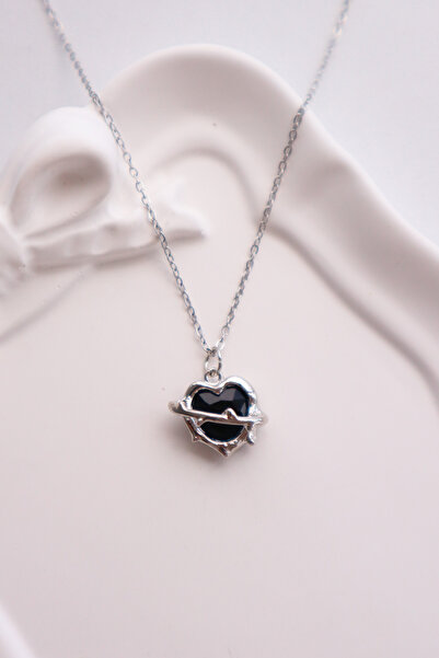 EFBUTİK Černý stříbrný řetízek srdce Claw importovaný náhrdelník