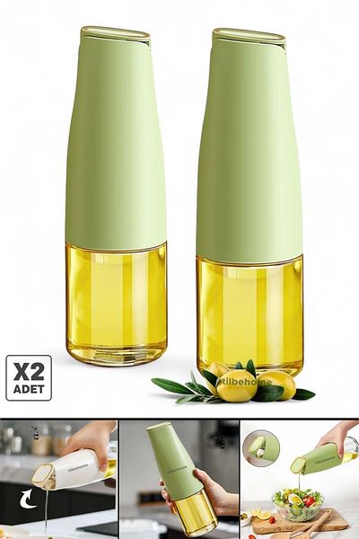 Tilbe Home 2-Piece Functional Glass Oil Pot 500ml Green Gravity Automatic Cover Non-Drip Mouth Oil Pot Sauce Bowl