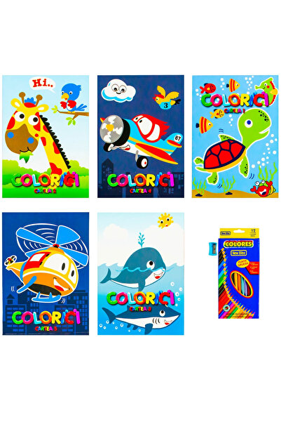 ARTPRİNT Set 5 carti de colorat A4 12 file, creioane colorate si ascutitoare
