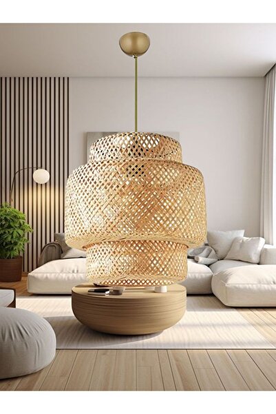 İstanbul Avize Rattan Eskitme Duylu 30 cm Avize Bambu,İskandinav,Bohem,Modern Aydınlatma