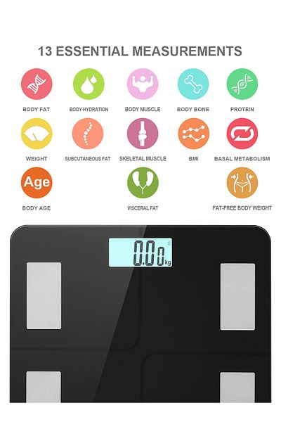 Lawazim Digital Personal Scale with Bluetooth – LED Smart Body Fat Scale, 13 Metrics, APP Sync