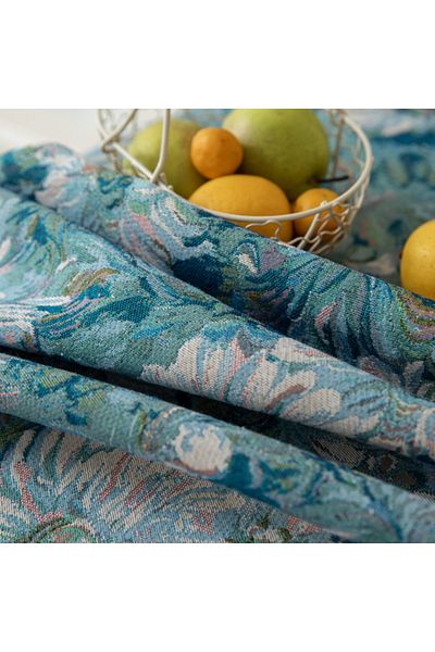 OBRO Fata de masa, brocart, rotunda, material gros model floral abstract, vintage, albastru, 150 x 150 cm
