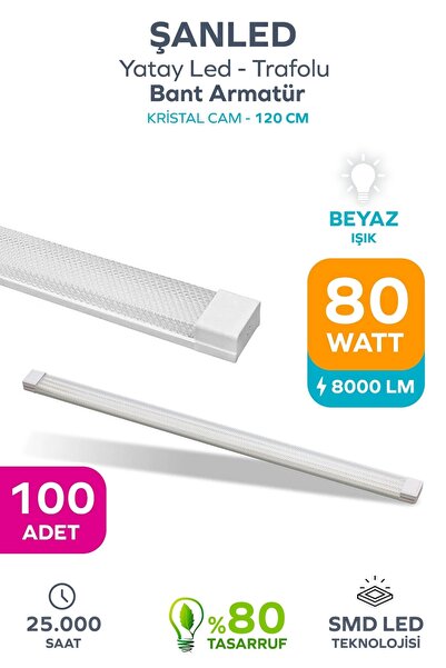 ŞANLED 80Wat 120 cm KRİSTAL  Yatay LED Bant Armatür-Trafolu Beyaz Işık -100 A...