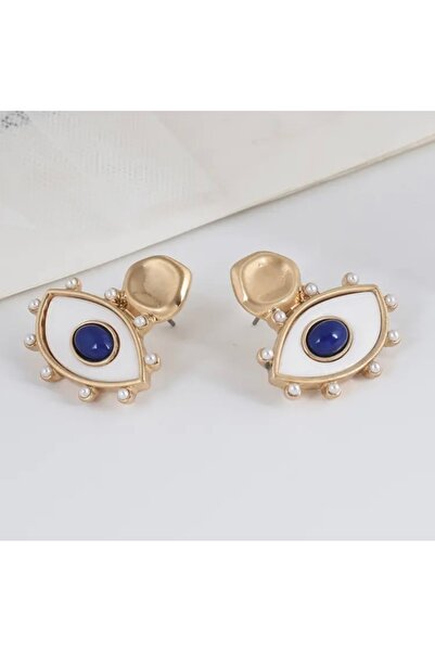 Accessories Vanilla Avenue Vintage Göz Tasarımlı Altın Sarısı İncili Sallantılı Günlük Kadın Küpe