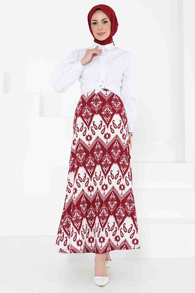 TOFİSA Patterned Kiloş Skirt Claret Red - 27130