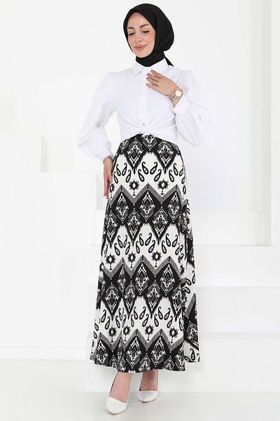 TOFİSA Patterned Kiloş Skirt Black - 27130